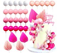 29 pièces Décorations de gâteau en sphère rose, Décorations de gâteau en feuille rose brillante, Anniversaire, Enterrement de vie de jeune fille, Décoration de fête de mariage, Noël Taille UniquePapet