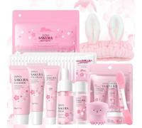 29 Pièces Sakura Ensemble de Soins de la Peau, avec Crème Nettoyante, Toner, Sérum, Masque de Boue, Coffret Cadeau de Soins de la Peau pour Adolescentes et Femmes