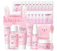 29 Pièces Sakura Ensemble de Soins de la Peau, avec Toner, Crème Nettoyante, Sérum, Masque de Boue, Coffret Cadeau de Soins de la Peau pour Adolescentes et Femmes