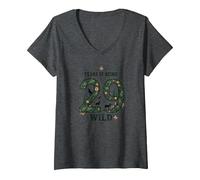 29 Years of Being Wild - Cadeau d'anniversaire pour Amoureux de la Nature T-Shirt avec Col en V, Femme, Chiné Foncé, S