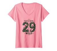 29 Years of Being Wild - Cadeau d'anniversaire pour Amoureux de la Nature T-Shirt avec Col en V, Femme, Rose, S