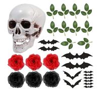 29PCS / Set Halloween Cake Decorations Gothic Skull Halloween Gâteau Topper avec des roses Bats et branches pour les fournitures de festival de fête, décorations