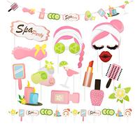 29Pcs Spa Birthday Party Supplies for Girls with Spa Photo Booth Props, Kids Spa Cupcake Toppers, Banner, Spa Theme Party Favor Decor, Women Spa Day Makeup Decor F