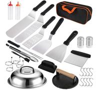 29PCS Spatule Plancha Accessoires pour Hommes Teppanyaki Grill Set d'ustensiles de Barbecue Spatules Inox Presse Burger Fonte