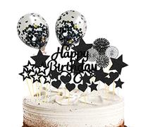 29pcs Toppers de gâteau d'anniversaire noir, Toppers de gâteau à thème noir, Toppers de gâteau de joyeux anniversaire, Toppers de gâteau d'étoiles scintillantes, Toppers de gâteau pour mariage