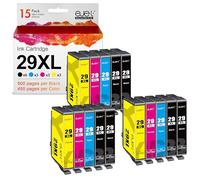 ejet 29XL Compatible pour Epson 29 29XL Cartouche d'encre pour Epson Expression Home XP-235 XP-255 XP-245 XP-345 XP-352 XP-445 XP-452 XP-432 XP-335 XP-342 XP-442 (Noir Cyan Magenta Jaune, 15-Pack)