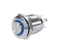2A 12mm cercle LED étanche métal interrupteur à bouton-poussoir momentané High Flush 4 broches 1NO rouge, vert, bleu, blanc (en option)(Bleu)