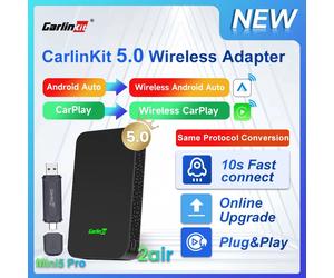 2air Mini5 Pro CarlinKit 5.0 sans fil CarPlay sans fil Android Auto Box 2.4G & 5.8Ghz WiFi BT Connect Plug & Play mise à niveau en ligne pour les voitures filaires Android auto Carplay CarlinKit 4.0 C