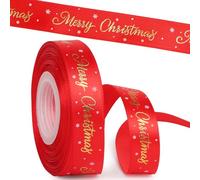 2cm*22m Ruban Satin Noël Cadeau Emballage Motif Doré Joyeux Noël (Rouge Merry Christmas-B)