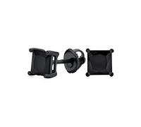 2Ct Noir Sur Noir Square Princesse Cubic Zirconia Solitaire Boucles D'Oreilles Pour Hommes Femmes Cz Secure Screw Back Plaqué Noir .925 Argent Sterling