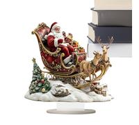 2D Acryl Weihnachtsdekoration - Rentier Schlitten Weihnachtsmann Festliche Deko | Décoration de table saisonale pour Feiertage | Famille Indoor Party Bücherregal Kamin TV Schrank Winter Dekoration