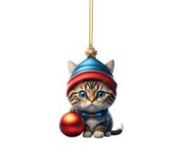 2D Acrylique Cartoon Funny Christmas Cat Christmas Tree Pendentif Acrylique Cartoon Cute Christmas Hat Chat Double Impression 2D Blanc Elephant Cadeau Pendentif 1PC ZsW216 (G, Taille unique)