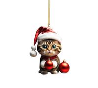 2D Acrylique Cartoon Funny Christmas Cat Christmas Tree Pendentif Acrylique Cartoon Cute Christmas Hat Chat Double Impression 2D Blanc Elephant Cadeau Pendentif 1PC ZsW216 (D, Taille unique)