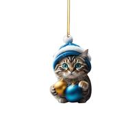 2D Acrylique Cartoon Funny Christmas Cat Christmas Tree Pendentif Acrylique Cartoon Cute Christmas Hat Chat Double Impression 2D Blanc Elephant Cadeau Pendentif 1PC ZsW216 (B, Taille unique)