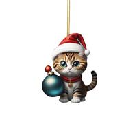2D Acrylique Cartoon Funny Christmas Cat Christmas Tree Pendentif Acrylique Cartoon Cute Christmas Hat Chat Double Impression 2D Blanc Elephant Cadeau Pendentif 1PC ZsW216 (A, Taille unique)