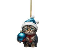 2D Acrylique Cartoon Funny Christmas Cat Christmas Tree Pendentif Acrylique Cartoon Cute Christmas Hat Chat Double Impression 2D Blanc Elephant Cadeau Pendentif 1PC ZsW216 (F, Taille unique)