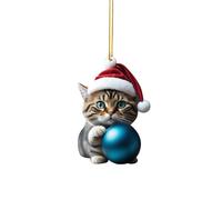 2D Acrylique Cartoon Funny Christmas Cat Christmas Tree Pendentif Acrylique Cartoon Cute Christmas Hat Chat Double Impression 2D Blanc Elephant Cadeau Pendentif 1PC ZsW216 (C, Taille unique)