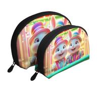 2D Couple Lapin Imprimé Sacs Maquillage 2 Pièces Portable Shell Voyage Trousse de Toilette, blanc, Taille unique