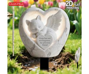 2D Plat, 1 pièce Piquet de jardin commémoratif en forme de cœur avec chat ange - Décoration rustique d'extérieur, avec inscription "Parti mais pas oublié", cadeau durable en plastique pour les amoureu