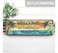 2D Plat, 1 pièce Simple "Bienvenue dans notre petit coin de paradis" Décoration murale en fer - Thème plage tropicale, style vintage, 4x16 pouces, convient pour la chambre, le salon, le porche ou la d
