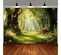 2D Plat 1A Accessoire de photographie de haute qualité en polyester avec un arrière-plan de forêt magique mettant en scène des papillons, des fleurs et un chemin ensoleillé. Convient pour les mariages