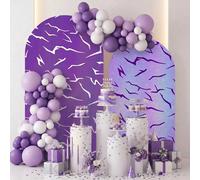 2D Plat,2 pièces Ensemble de toile de fond d'arche d'éclair violet - Toile de fond de fête thème Kpop, motif de tonnerre irisé et dégradé, couverture de fond d'arche pour, fête d'anniversaire, concert
