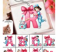 2D Plat A-Z Lettre Infirmière Dessin Animé Porte-clés, Motif Infirmière Pendentif, Charm de Sac, Accessoire Créatif, Porte-clés de Voiture, Convient pour les Infirmières, Médecins, Travailleurs Médica