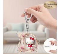 2D Plat Porte-clés Lettre de l'alphabet Hello chat, Porte-clés Acrylique dessin animé Hello chat Sanrio, Charm Mignon pour Sac, Pendentif 26 Lettres, Porte-clés de Voiture, Cadeau d'Anniversaire, Cade