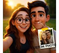 [2D Plat] Portrait de dessin animé de style Pixar personnalisé sur canevas - Conversion de photo en peinture personnalisée - Cadeau de mariage, anniversaire, pendaison de crémaillère, Noël, Saint-Vale