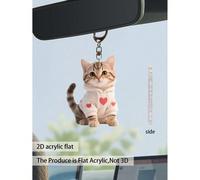 2D Porte-clés en acrylique chat avec design cœur et floral, charm de sac style bohème, pendentif de sac à dos mode, décoration de sac à main, ornement suspendu de portefeuille, accessoire de sac de co