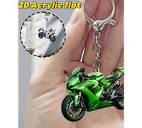 2D Porte-clés en acrylique de moto - Réplique de moto réaliste avec plaque d'immatriculation thématique moto (Japon/Corée/Inde) - Multicolore (rouge, vert, bleu, rose, blanc, noir) convenant aux passi