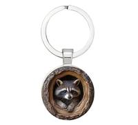 2D Raccoon Keychain - Tree Hole Animal Charm Pendant System , Cute Key Ring Decoration Travel Wallet Schoolbag Accessory Kit , Backpack Home Styling Ornament | Women Kids Gift Novelty Bag Personality