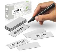 2DOBOARD Lot de 75 bandes magnétiques inscriptibles - 7,5 cm x 2,5 cm - Gris - Pour réfrigérateur, tableau blanc et tableau - Étiquettes magnétiques
