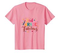 2e année et Fabuleux : célébration Scolaire colorée T-Shirt, Enfant, Rose, 12 Ans