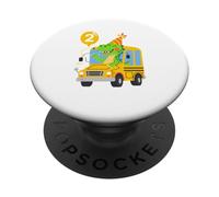 2ème Anniversaire Dinosaure Bus Scolaire garçon 2 Ans Pilote T-Rex PopSockets PopGrip Adhésif