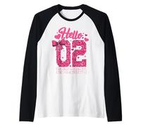 2ème Anniversaire Fille Pink Coquette Bow Hello Two 2 Years Manche Raglan