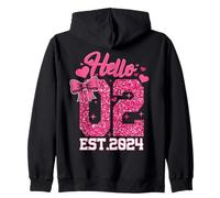 2ème Anniversaire Fille Pink Coquette Bow Hello Two 2 Years Sweat à Capuche