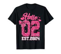 2ème Anniversaire Fille Pink Coquette Bow Hello Two 2 Years T-Shirt