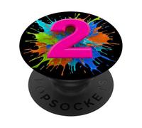 2ème Anniversaire Motif éclaboussures de Peinture pour Enfants Filles garçons 2 Ans PopSockets PopGrip Adhésif