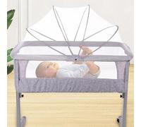 2en 1 Lit bébé Berceau Cododo,Berceau Cododo avec Matelas et Moustiquaire,Lit Bébé Cododo pour Les Bébés de 0 à 36 Mois Pliable,Berceau bébé Mobile Lit d'Appoint,4 roulettes (96*57*77cm,gris)