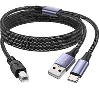2En1 Câble D'Imprimante Usb C Vers Usb B 1,5 M Avec Câble D'Imprimante Usb Câble D'Imprimante Usb A-Mâle Vers B-Mâle Compatible Avec Les Imprimantes Macbook Pro, Hp, Canon, Brother[CAB9161516]
