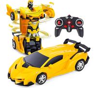 2en1 Voiture Jaune Télécommandé Robot 1:18 Transformateur Jouet Cadeau Pour Garçons Filles 3 4 5 6 7+ Ans Rc Voiture Robot Jouets Transformable 2.4ghz Voiture De Police Pour Enfants