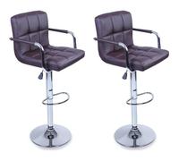 TRESKO® Lot de 2 Tabourets de Bar Chaise de Bar Chaise Lounge avec Dossier et accoudoir, 8 Couleurs différentes, chromé, Rotation à 360°, Hauteur réglable de 62,0 à 82,5 cm (Marron)