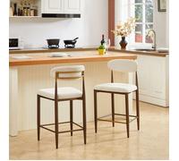 2er-Set Barhocker in Thekenhöhe, Barhocker im französischen Landhausstil mit modernem Retro-Design, dunkelbraunem und goldfarbenem