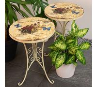 2x Table d'appoint Bistro Fleurs Terrasse Extérieur Meubles Papillon blanc Shabby