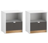 2er-Set Console de Nuit Torino Armoire 43x34x48cm Blanc Chêne Castello Graphite