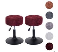 Lot De 2 Tabourets Hwc-C22, Pouf, Réglable En Hauteur Pivotant Ø 37cm Tissu Chenille (465g/M²) Mvg Bordeaux Rouge