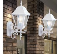 Ensemble de 2 antique de verre blanc lanternes maison mur éclairage style jardin spot ALU noir E27