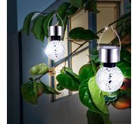 2er Set LED Pendues Solaire Lampes Rond Mirroir Scherben Mosaïque Jardin Déco