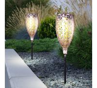 2er Set LED Solaire Extérieur Fiche Lumières Cour Pointe Déco Terrasse Lampes Or